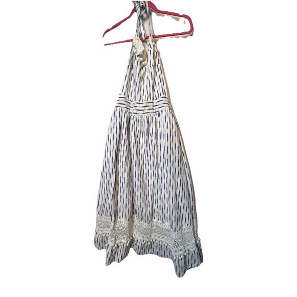 PLACE NATIONALE ROMANTIC, BOHO, BLUE AND WHITE COTTON MIDI DRESS LACE‎ SIZE 1 - Picture 1 of 7